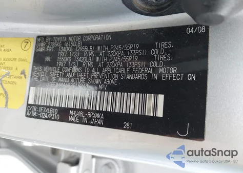 2008 Toyota Highlander Hybrid Limited from USA, damaged, VIN JTEEW44A682019243